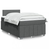 Cumpara ieftin Pat box spring cu saltea, gri &icirc;nchis, 120x190 cm, textil