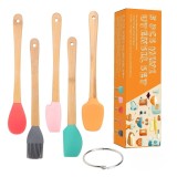 Colecție 5 Mini spatule de silicon eMazing pentru gătit, cu pensulă și m&acirc;nere din stejar, culori variate