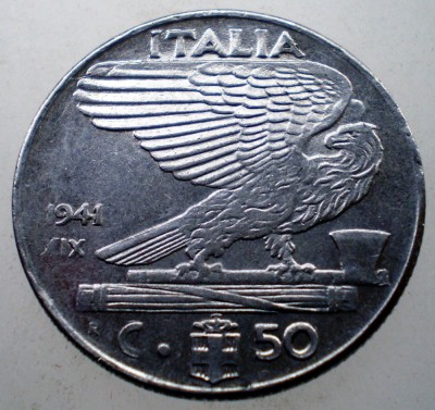 2.326 ITALIA WWII VITTORIO EMANUELE III 50 CENTESIMI 1941 R MAGNETICA foto