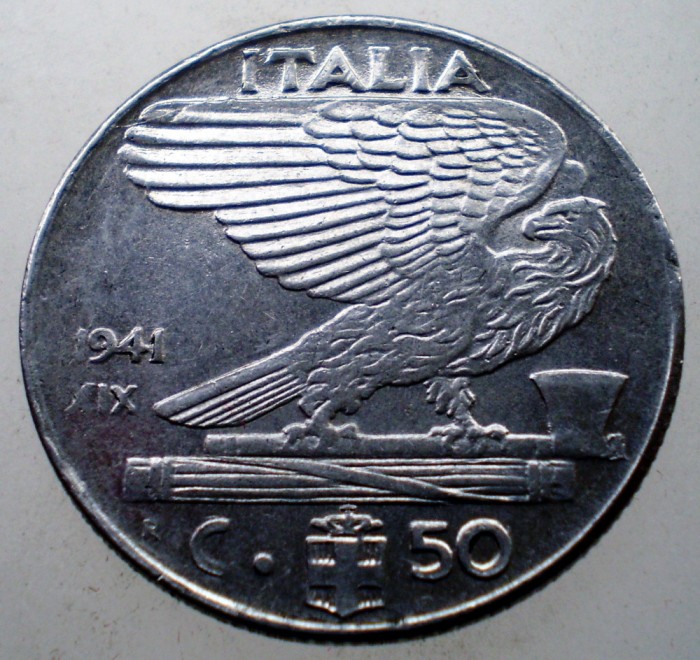 2.326 ITALIA WWII VITTORIO EMANUELE III 50 CENTESIMI 1941 R MAGNETICA