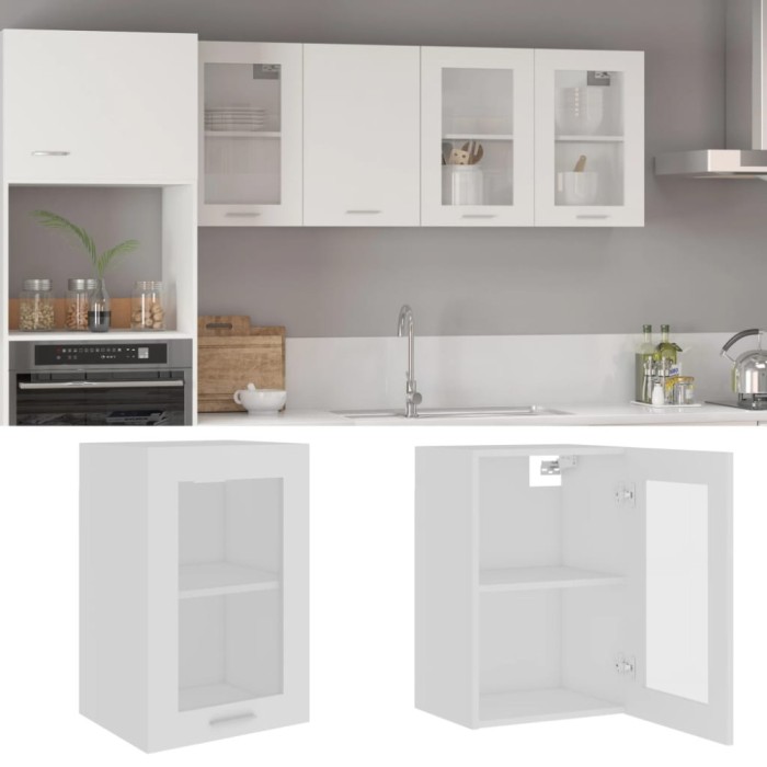 Gossi dulap de sticla suspendat, alb, 40 x 31 x 60 cm, lemn prelucrat