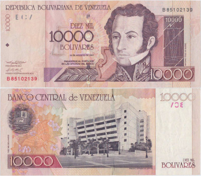 2001 (16 VIII), 10,000 Bol&amp;iacute;vares (P-85b) - Venezuela - stare XF foto