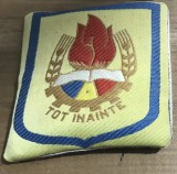 Ecuson Pionier Tot Inainte Fundal Galben Nou Original Select Bucuresti RSR Comunism Epoca De Aur Militaria