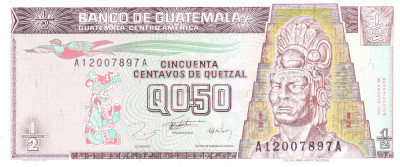 Bancnota Guatemala 0,5 ( 1/2 ) Quetzal 1996 - P96 UNC foto