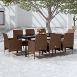 VidaXL Set mobilier de grădină cu perne, 9 piese, maro și negru