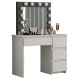 Masa Toaleta Machiaj Artool Irina, Alb/Negru, Oglinda cu LED, 94x43x141cm, Sertare, Dormitor
