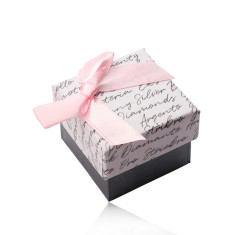 Cutie cadou cu fundă pentru cercei sau inel - combinație alb-antracit, text