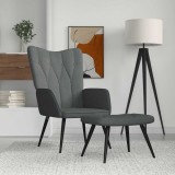 Scaun de relaxare cu taburet, gri &icirc;nchis, textil