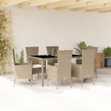 Set gradina vidaXL 7 piese, poliratan bej, masa 150cm, cu perne
