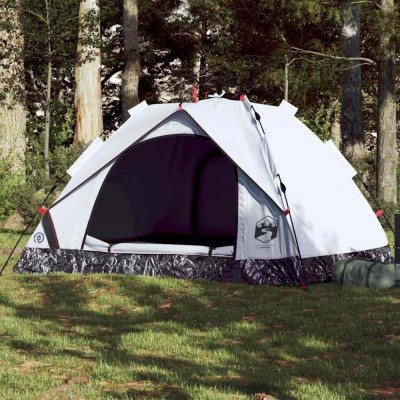 vidaXL Cort de camping 3 persoane, alb opac, setare rapidă, țesătură foto
