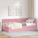 Cumpara ieftin Cadru de pat coltar cu saltea 2 buc. Roz 90 x 200 cm Catifea