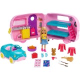 Set de joaca Barbie Family &amp;amp; Friends, Rulota cu accesorii si papusa Chelsea, Mattel