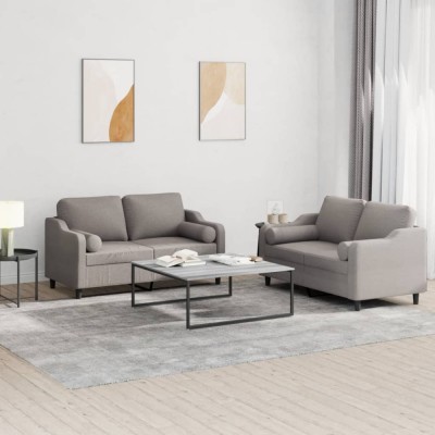 vidaXL Set de canapele cu perne, 2 piese, gri taupe, textil foto