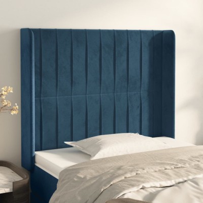 vidaXL Tăblie pat cu aripioare albastru &amp;icirc;nchis 83x16x118/128cm catifea 3119852 foto