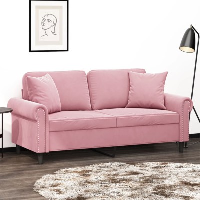 vidaXL Canapea cu 2 locuri cu pernuțe, roz, 140 cm, catifea 3200948 foto