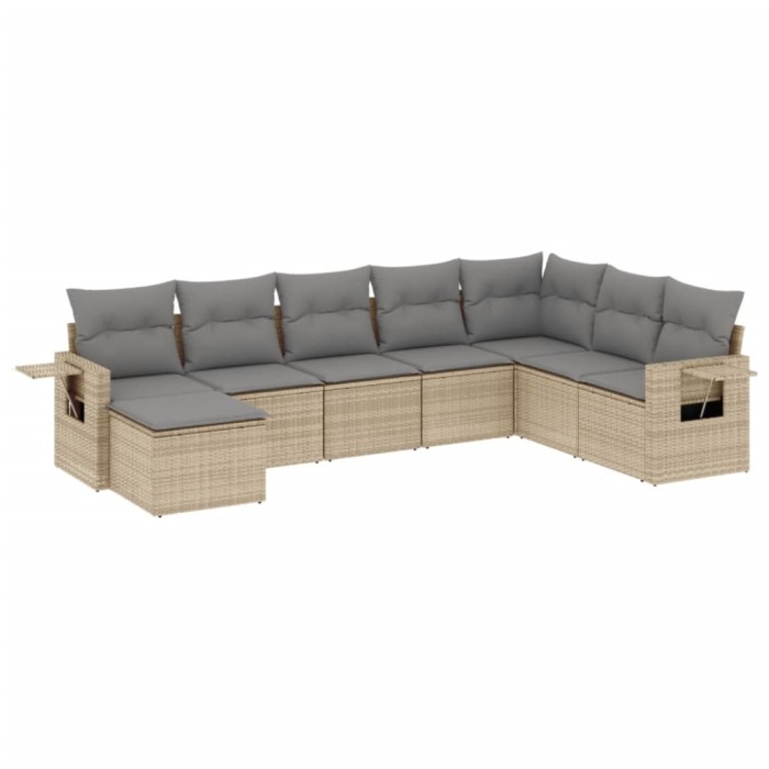 Set canapele de gradina, 8 piese, cu perne, bej, poliratan