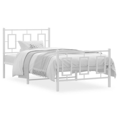 vidaXL Cadru de pat metalic cu tăblie de cap/picioare, alb, 90x200 cm foto