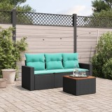 vidaXL Set mobilier de grădină cu perne, 4 piese, negru, poliratan 3256323
