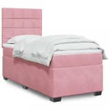 Gossi pat box spring cu saltea, roz, 80x200 cm, catifea