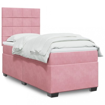 Gossi pat box spring cu saltea, roz, 80x200 cm, catifea foto