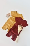 Set de 2 salopetele cu maneca scurta din bumbac organic si modal - Caramiziu Sofran BabyCosy (Marime: 0-3 Luni)