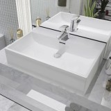 Chiuvetă baie ceramică vidaXL, 60.5x42.5x14.5 cm, albă, cu orificiu robinet, montare blat/suspendată