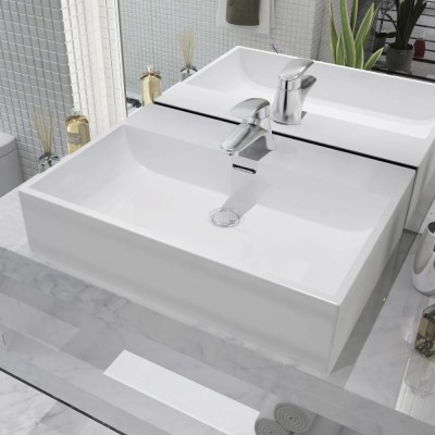 vidaXL Chiuvetă cu orificiu robinet, ceramică 60,5x42,5x14,5 cm, alb foto