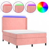 Cumpara ieftin Pat cu arcuri, cu saltea si LED, roz, 140x190 cm catifea