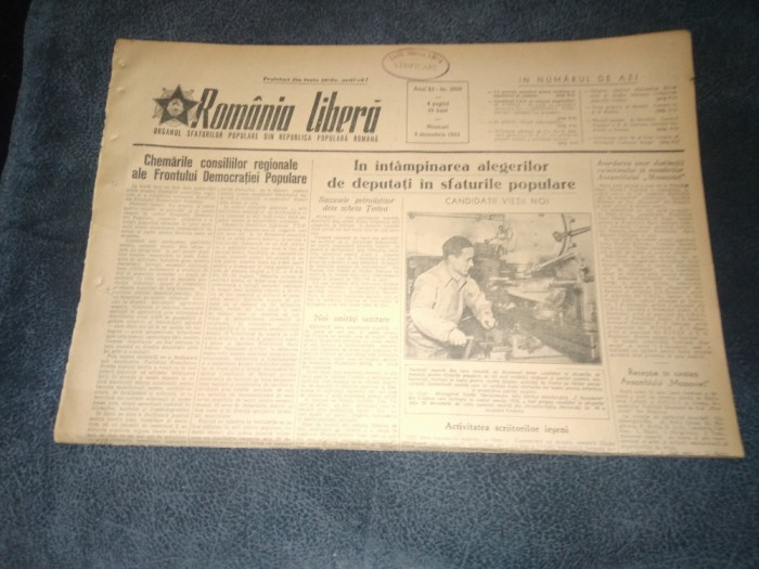 ZIARUL ROMANIA LIBERA 9 DECEMBRIE 1953 ALEGERI