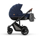 Carucior 3 in 1 Kinderkraft Prime 2 Mink Pro Navy: Landou, Scoica Auto i-Size, Geanta Mama, Accesorii Incluse, Roti Gonflabile, Suspensii