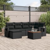 Cumpara ieftin Set canapele de grădină cu perne, 7 piese, negru, poliratan