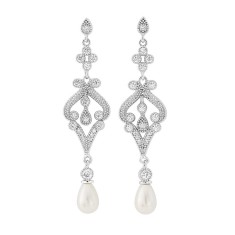Cercei lungi cu pietre din zirconiu si perle, Royal Pearls foto