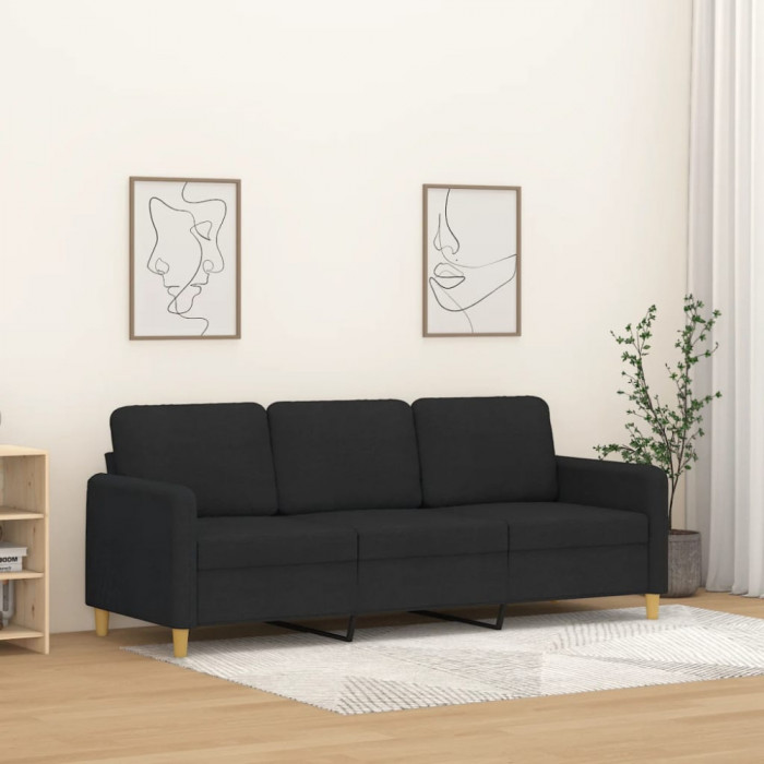 Canapea cu 3 locuri, negru, 180 cm, material textil GartenMobel Dekor