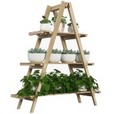 Outsunny Suport pentru Plante Pliabil din Lemn Raft pentru Ghivece cu 3 Nivele cu Cadru &icirc;n A 100x36x112 cm Natural | Aosom Romania