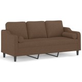 Canapea cu 3 locuri cu pernute, maro, 180 cm, textil