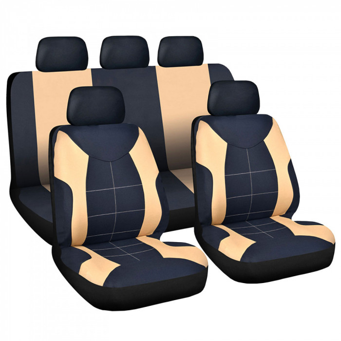 Set de huse pentru scaune auto - negru / draperie - 9 bucăți - HSA008