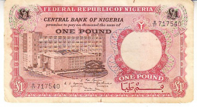 M1 - Bancnota foarte veche - Nigeria - 1 lira - 1967 foto