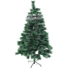 Brad artificial de Craciun tip pin inzapezit, inaltime 210 cm, diametru 115 cm, 350 ramuri cu ace 3D 12 cm, Flippy, verde cu varfuri ninse, suport met foto