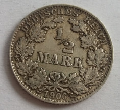 168. Moneda Germania 1/2 mark 1906, Argint foto