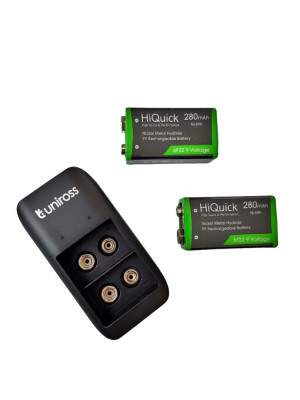 Incarcator 9V + 2 acumulatori 9V, Ni-Mh, 280 mAh, Uniross foto