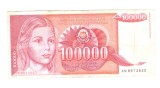 Bancnota Yugoslavia 100000 dinara 1 mai 1989, circulata, stare buna