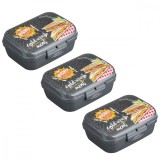 Set 3 x Caserola alimentara pranz, capacitate 1000 ml, Gri inchis