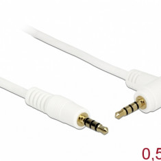 Cablu Stereo Jack 3.5 mm 4 pini unghi 0.5m T-T Alb, Delock 84736