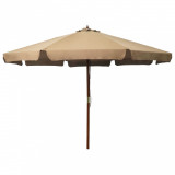 VidaXL Umbrelă de soare de exterior, st&acirc;lp din lemn, gri taupe, 330 cm