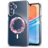 Husa pentru samsung galaxy a15 4g, atasare magnetica, magsafe, pink wreath 5, clear