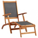 Șezlong Lemn Acacia vidaXL, Textilena Neagră, Spătar Reglabil, 141x57.5x92 cm, Mobilier Grădină Durabil