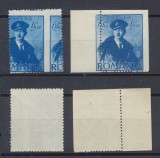 ROMANIA 1940 Carol II cu Pelerina 6 Lei doua timbre MNH cu erori spectaculoase de dantelura