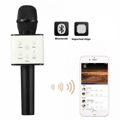 Microfon Karaoke Wireless Q7, Bluetooth, Negru/Alb foto