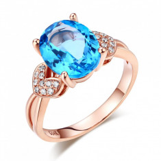 Inel Borealy Aur Roz 18 K 3.5 Carate Swiss Blue Topaz Diamante Naturale foto