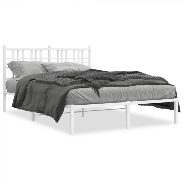 vidaXL Cadru de pat metalic cu tăblie, alb, 140x190 cm